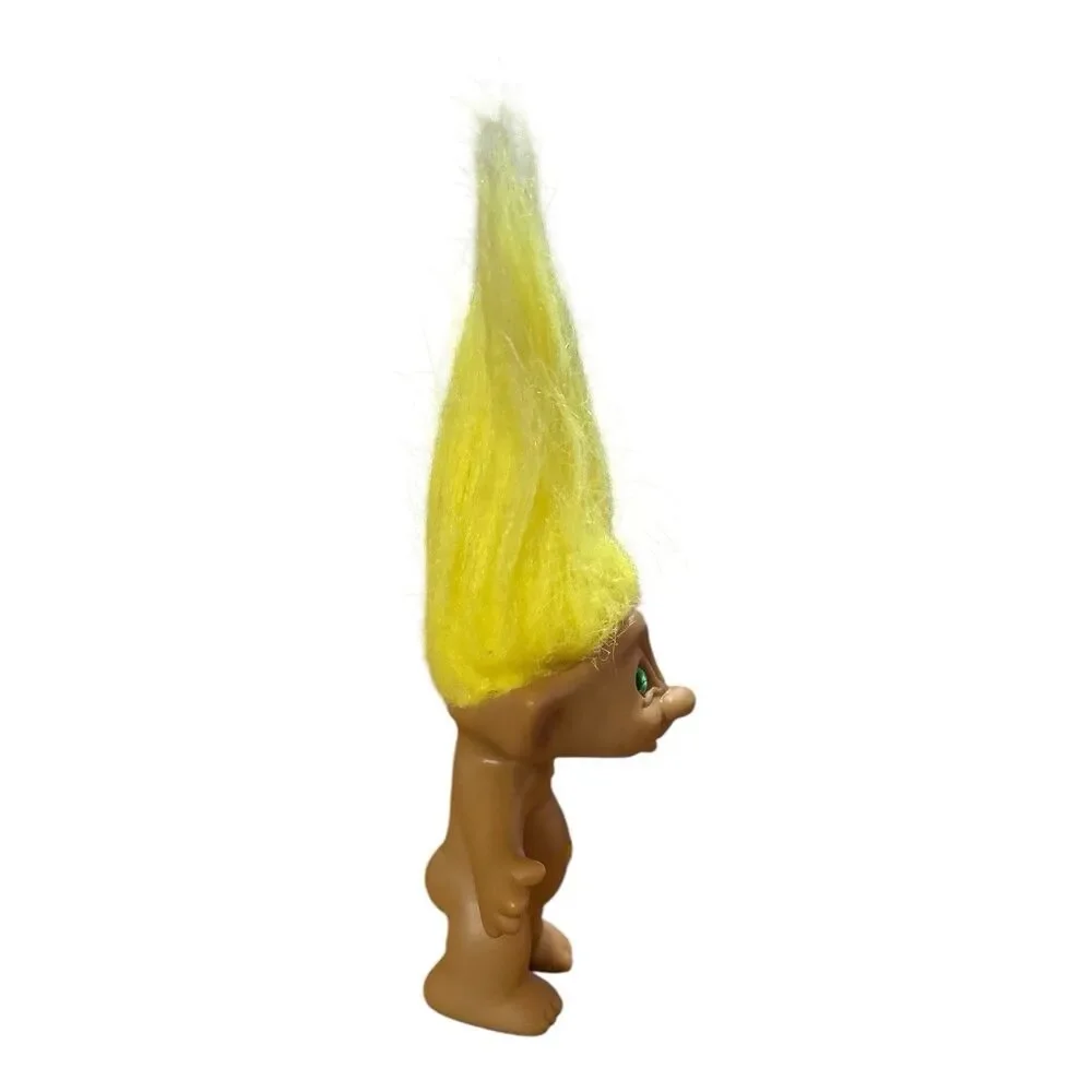 Vintage Ace Novelty Troll Doll Yellow Hair Green Eyes Diamond Belly Gem 3.5”
